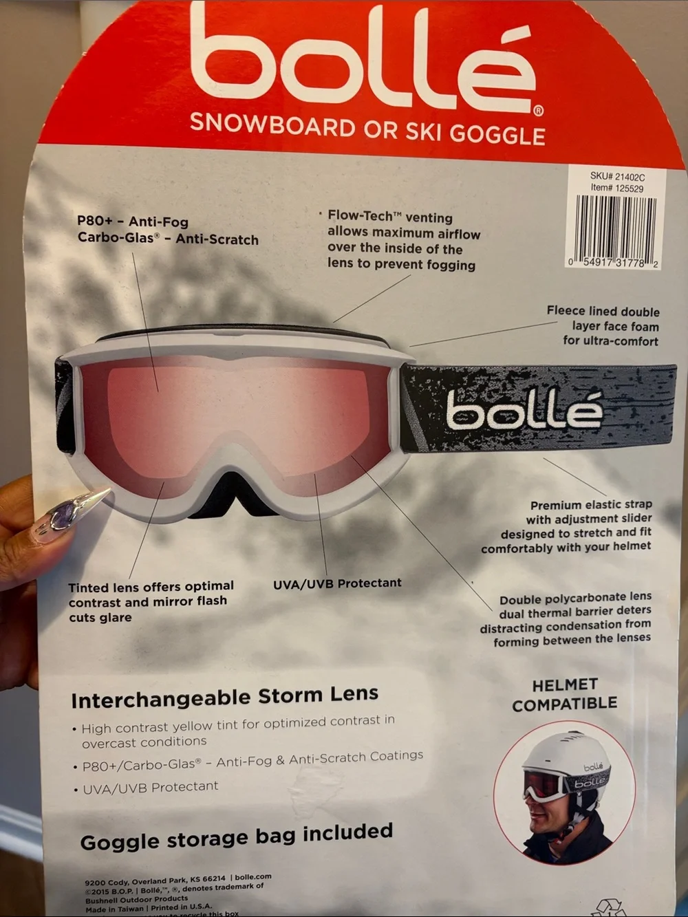 Bile White Snowboard Goggle with Red Mirror Lens and Yellow Replacement Lens